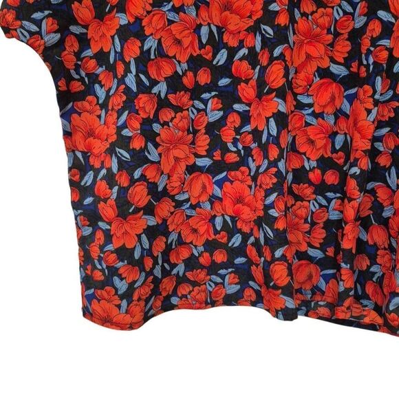 Shein Women's Red & Blue Poly Floral Dolman Sleeve Top - Picture 5 of 10